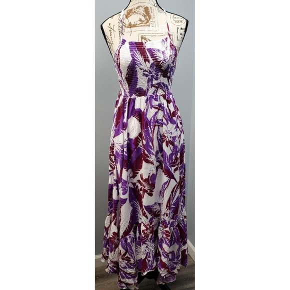 Free People Dresses & Skirts - Free People Fit & Flare Dress Womens M Multi Smocked Chest Halter Neck Backless